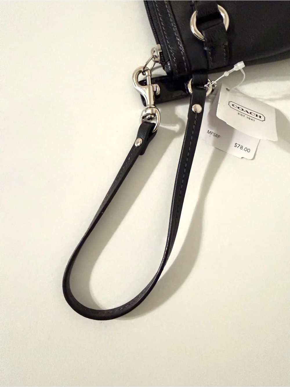 Coach Black Leather Wristlet Mini Bag Clutch w/ Silver-Tone Hardware